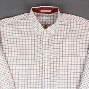 Paul Fredrick Shirt Mens 18-36 White Green Red Cotton Button Down Long Sleeve